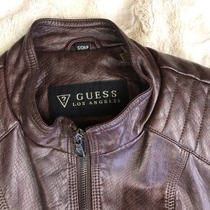 Guess Dark Brown Vegan Leather Motto Jacket